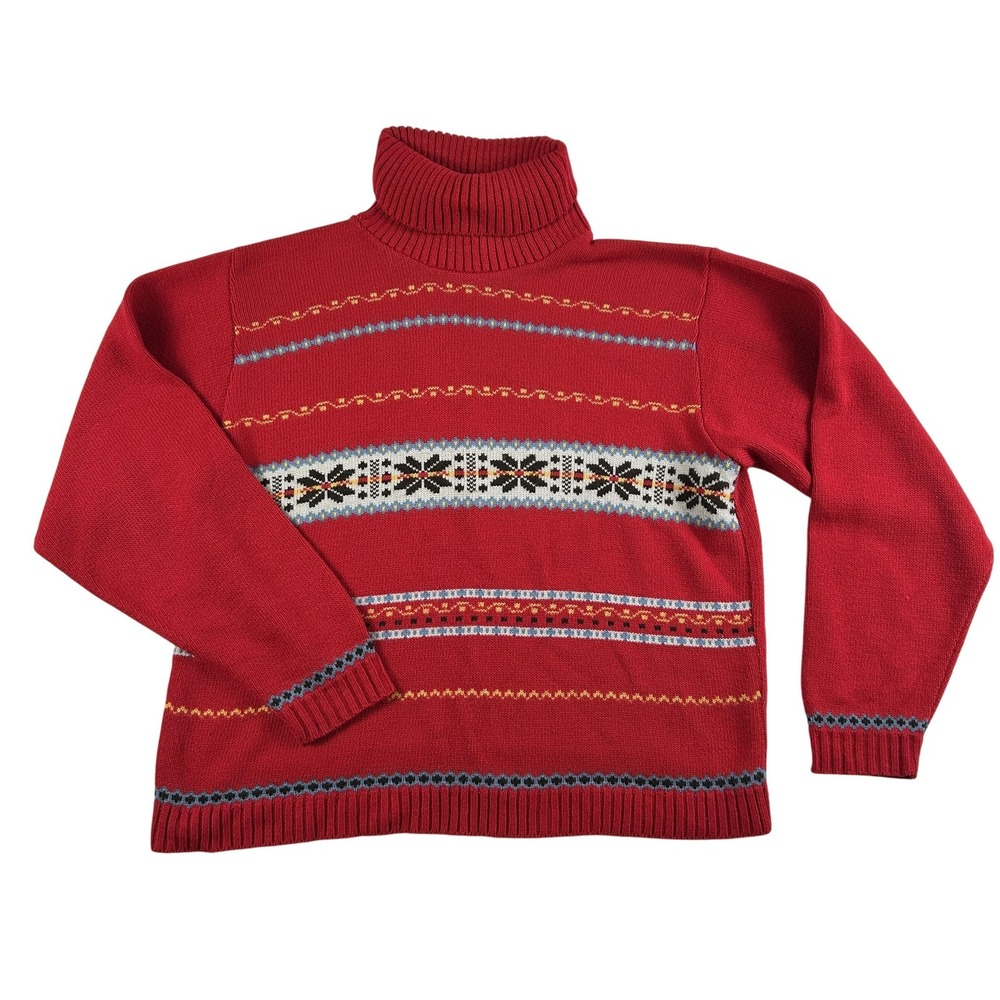 Vintage Best United‎ Garment Sweater Womens Medium Red Turtleneck Fair Isle 90s